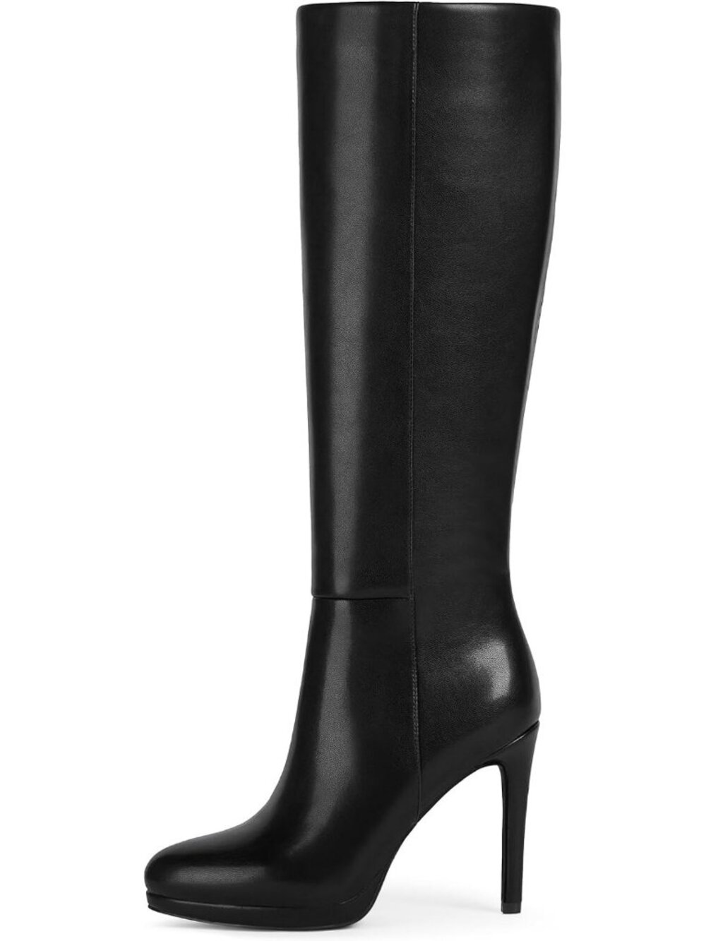 Women's Black Pu Round Toe Stiletto Heels Fall Tall Platforms Boots Side Zipper - Picture 4 of 6